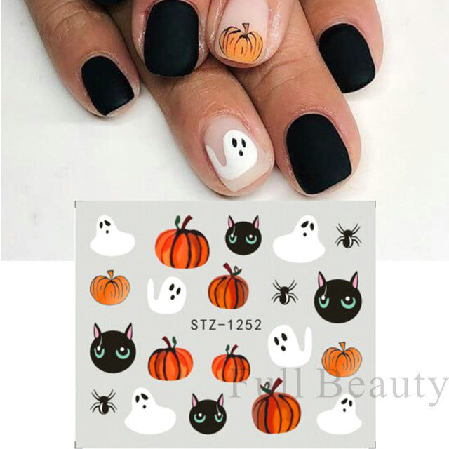 Halloween Skeleton Maple Leaf Russian Nail Stickers