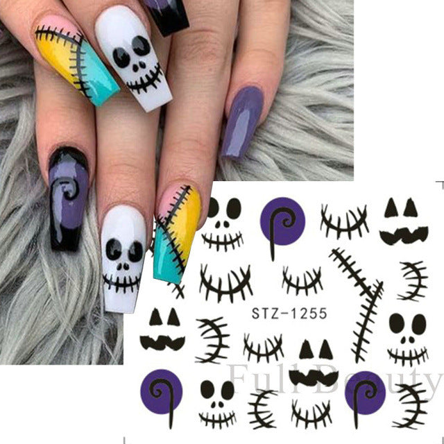 Halloween Skeleton Maple Leaf Russian Nail Stickers