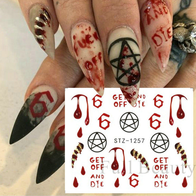 Halloween Skeleton Maple Leaf Russian Nail Stickers