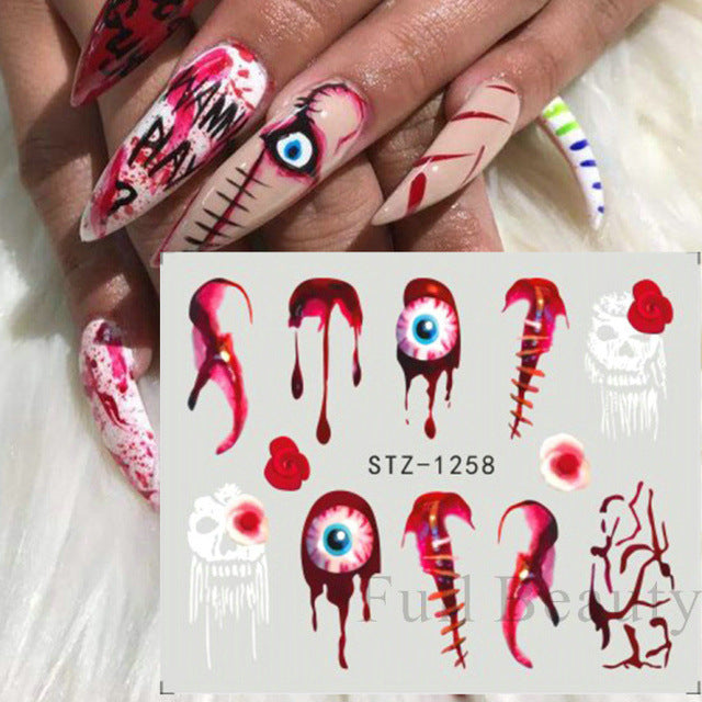 Halloween Skeleton Maple Leaf Russian Nail Stickers