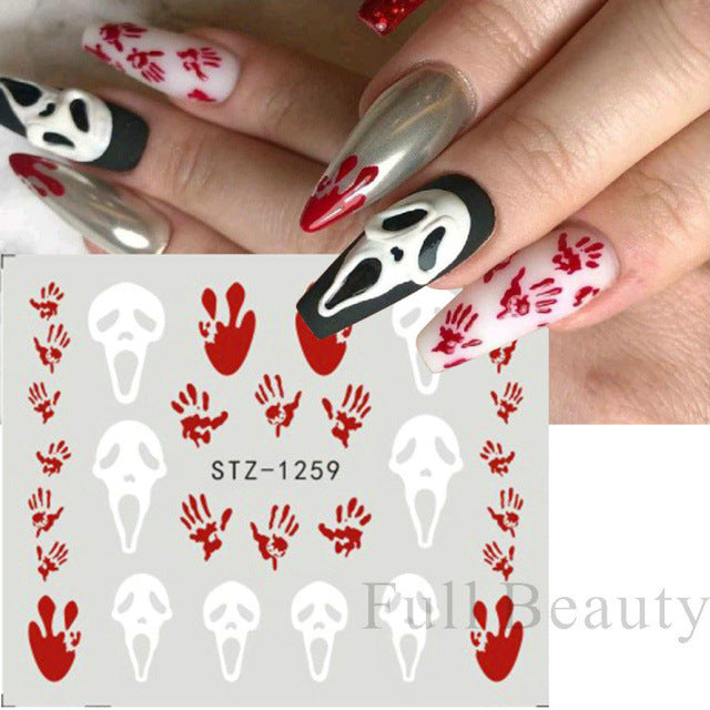 Halloween Skeleton Maple Leaf Russian Nail Stickers