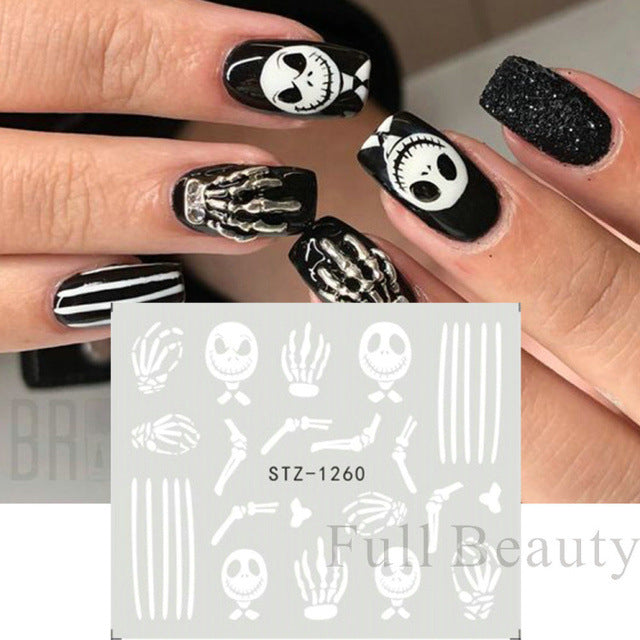 Halloween Skeleton Maple Leaf Russian Nail Stickers