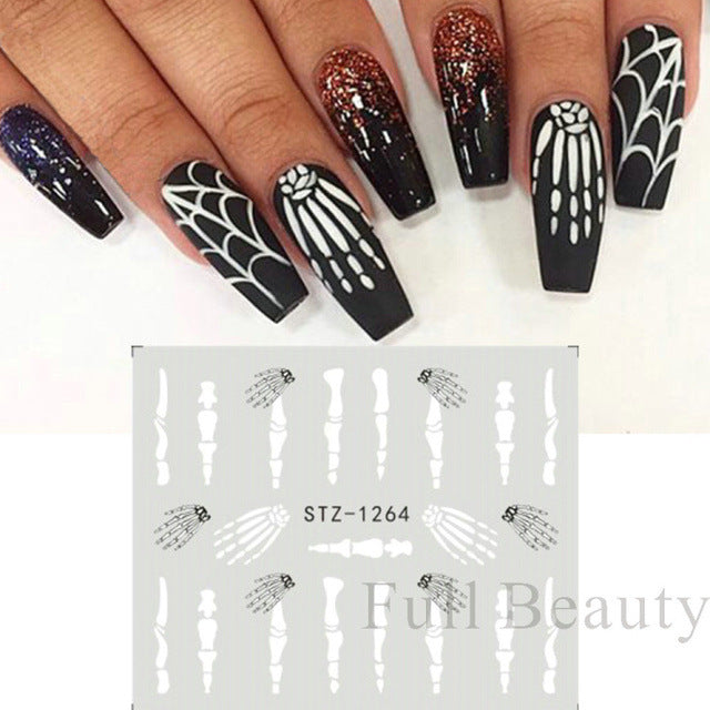 Halloween Skeleton Maple Leaf Russian Nail Stickers