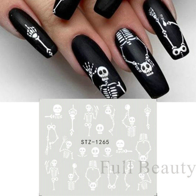 Halloween Skeleton Maple Leaf Russian Nail Stickers