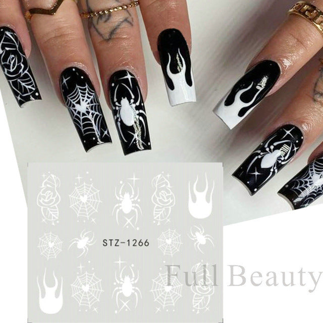 Halloween Skeleton Maple Leaf Russian Nail Stickers