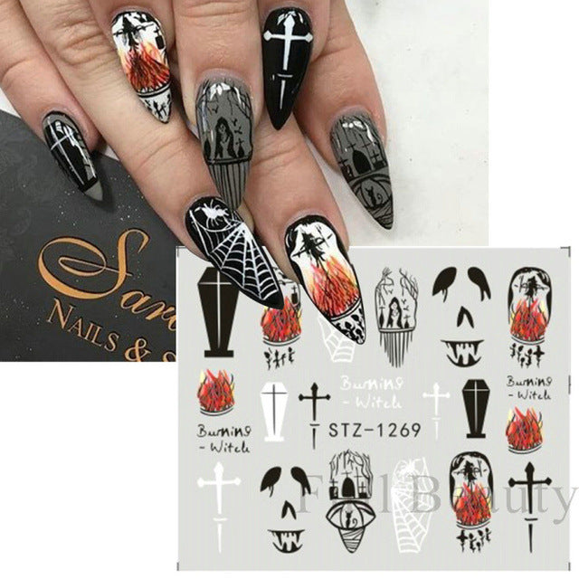 Halloween Skeleton Maple Leaf Russian Nail Stickers