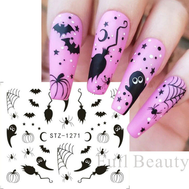 Halloween Skeleton Maple Leaf Russian Nail Stickers