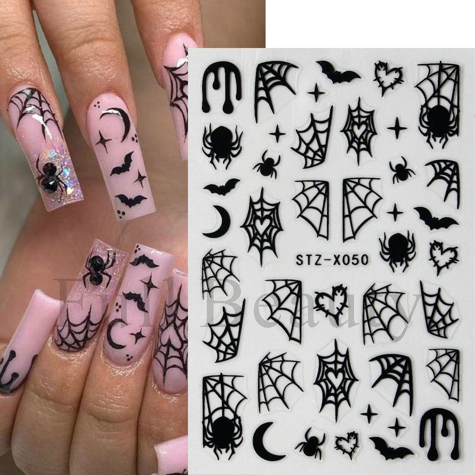 Halloween dark style love spider web spider bat adhesive nail stickers